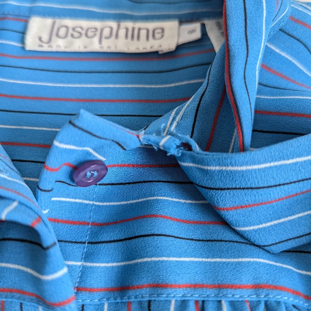 Vintage Secretary Style Stripe Set: Button Down Top Neck Bow A-line Skirt